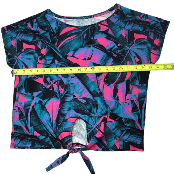New NWT 4F Crop Top Shirt, Blue Pink Tropical Print Women's M, Floral, Hawaiian - Picture 6 of 12
